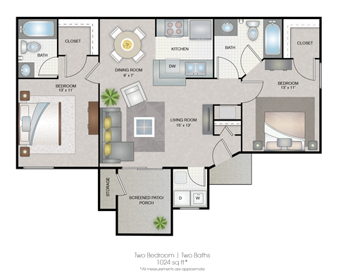 Colonial Pointe Apartments Orlando Florida Two Bedroom Floorplan